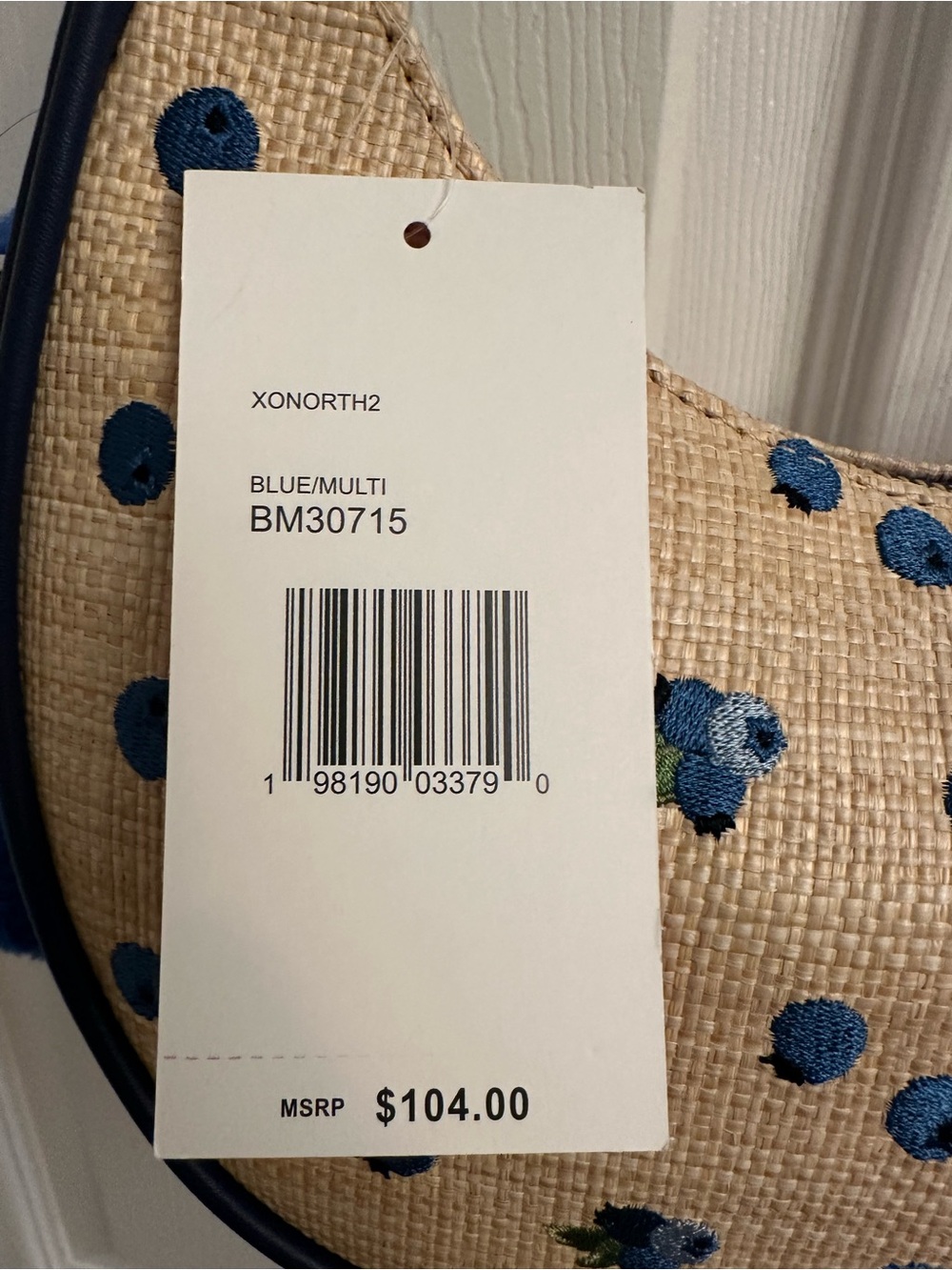 Betsey Johnson Navy Trim Straw Shoulder Bag with a Blue Pom Pom Charm - Picture 16 of 16